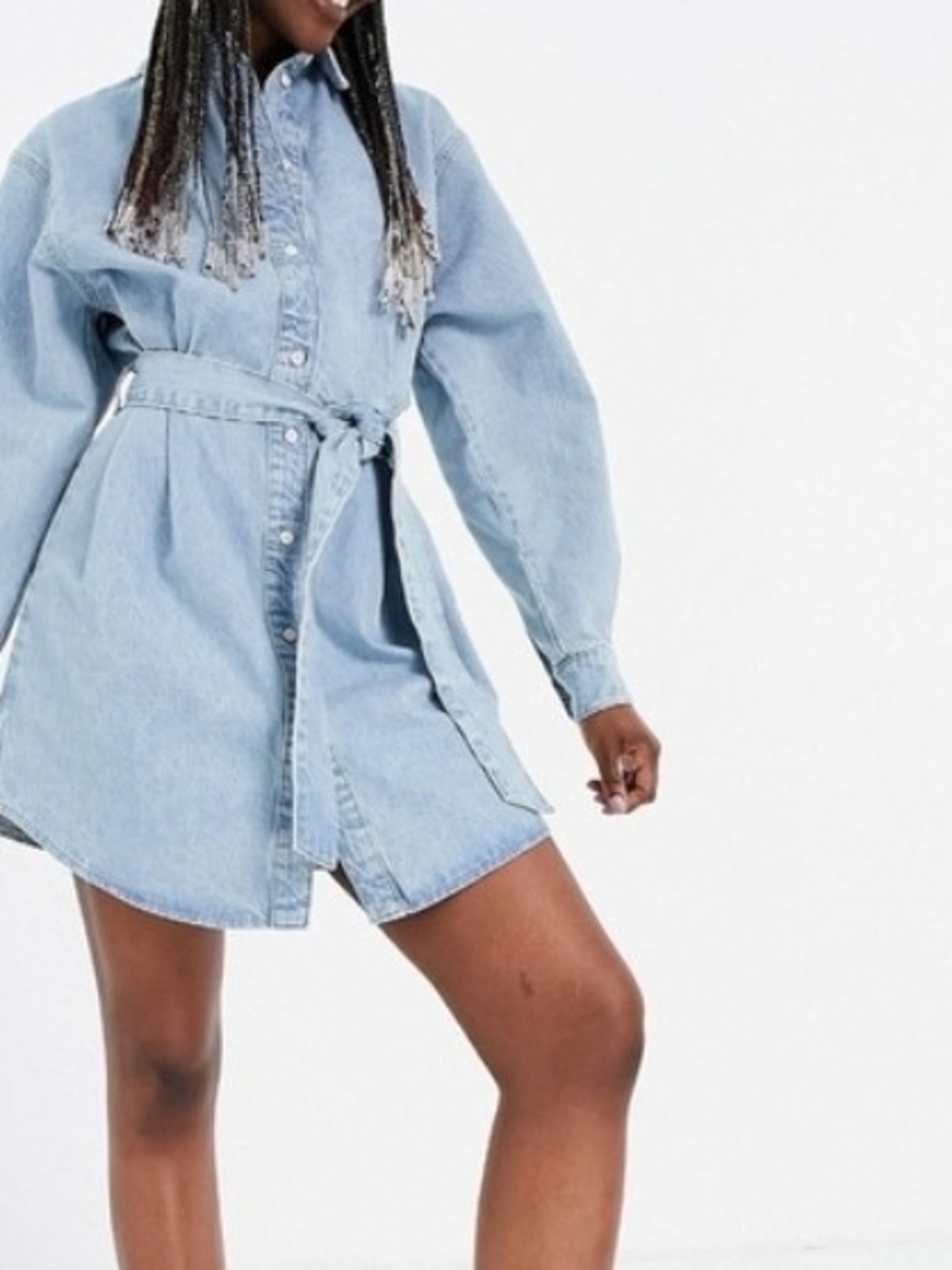 ASOS Light Blue Denim Shirt Mini Dress with Tie Waist